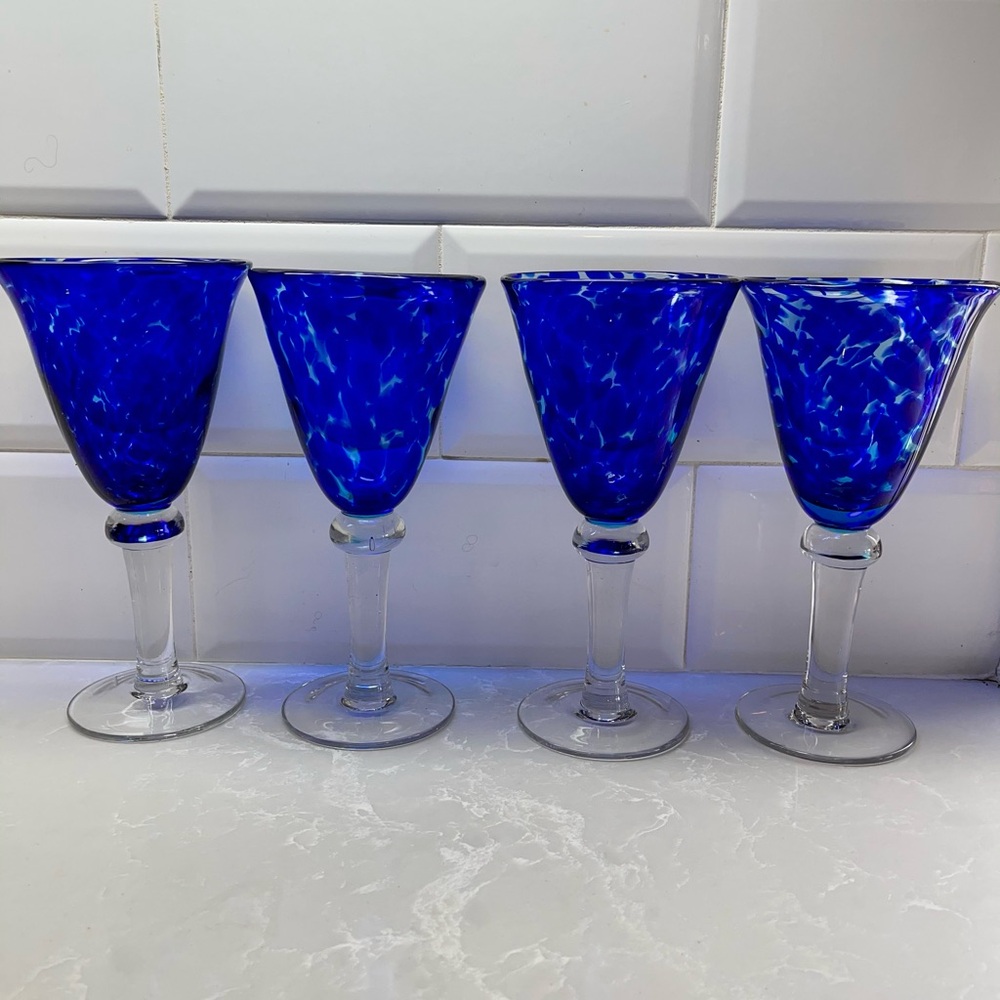 4 Hand Blown Wine Glasses